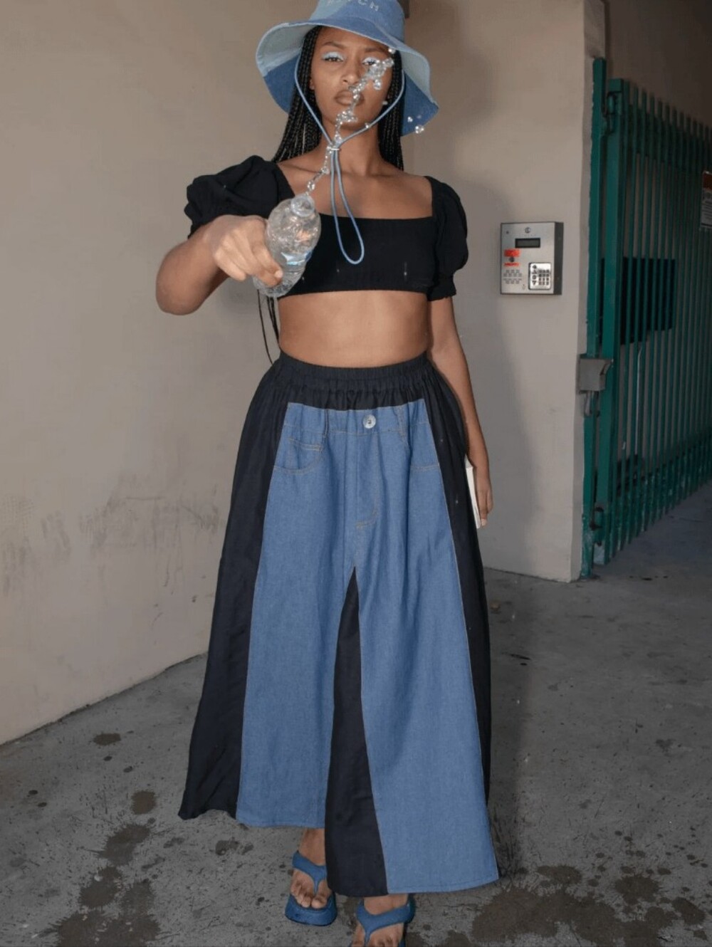 Fashion Brand Company Blue Jeans Maxi Skirt XL Boob Embroidery Pockets